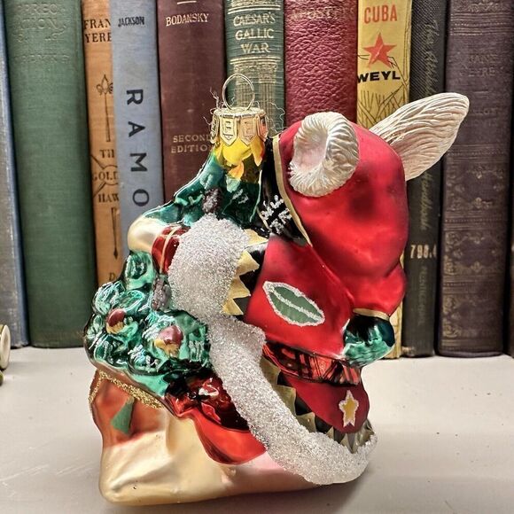 Fitz and Floyd Lodge Rabbit Blown Glass Ornament Bunny Hugging Christmas Tree - Picture 5 of 9